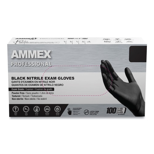 Disposable Gloves | Ammex ABNPF46100 9.5 in. Long 3 mil Powder-Free Nitrile Exam Gloves - Large/Black (1000/Carton) image number 0