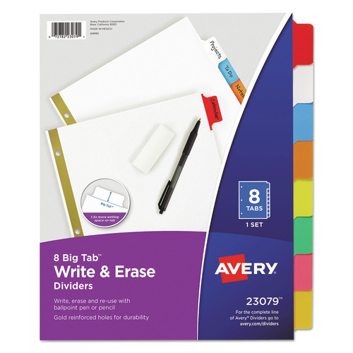 Office Jansan | Avery 23079 11 x 8.5 Write and Erase Big Tab Paper Dividers - White/Assorted Tabs (8-Pieces/Set) image number 0