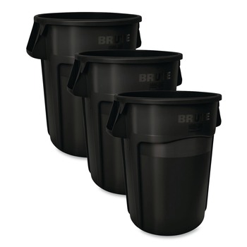 Rubbermaid Commercial Brute 55 Gallon Resin Container - Black (3/Carton)