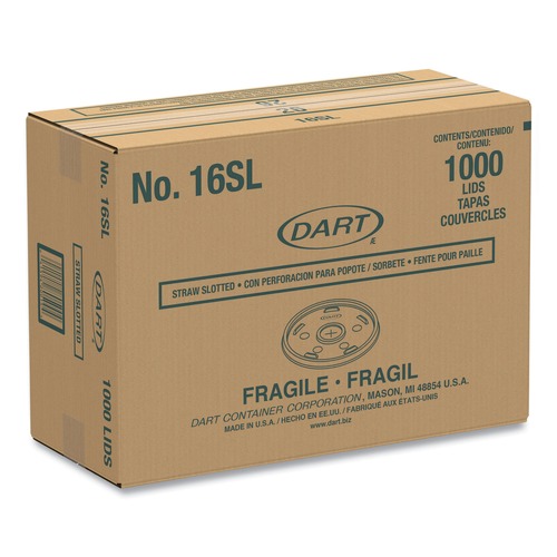 Food Trays, Containers, and Lids | Dart 16SL Plastic Straw-Slot Lid Fits 12 oz. to 24 oz. Hot/Cold Foam Cups - Translucent (1000/Carton) image number 0