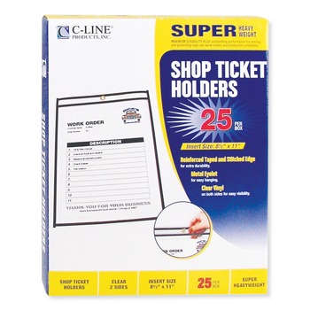 C-Line Super Heavy-Duty Top Load 8.5 in. x 11 in. Insert Stitched Shop Ticket Holders - Clear Front, Black Border (25/Box)