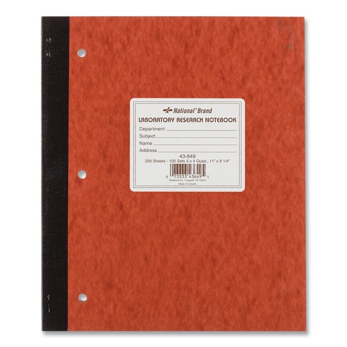Office Jansan | National 43649 200 Sheets 11 in. x 9.25 in. Two-Part Carbonless Quadrille Rule (4 sq-in.) Duplicate Laboratory Notebooks - Brown Cover image number 0
