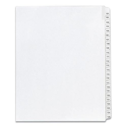 Office Jansan | Avery 01705 11 x 8.5 Allstate Style Preprinted Legal Exhibit Side 101 to 125 Tab Index Dividers - White (25-Pieces/Set) image number 0