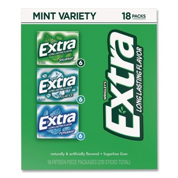 Green Rabbit Extra Mint Variety Sugar-Free Gum - Peppermint/Polar Ice/Spearmint (18/Carton)