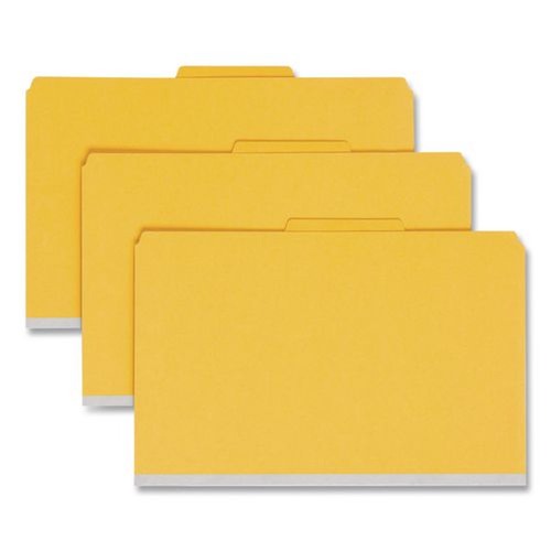File Folders | Smead 19084 6 SafeSHIELD Fasteners 2 Dividers Legal Size 6-Section Pressboard Top Tab Pocket Classification Folders - Yellow (10/Box) image number 0