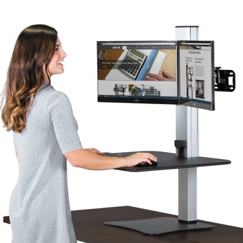 Victor 28 in. x 23 in. x 20.25 in. High Rise Electric Dual Monitor Standing Desk Workstation - Black/Aluminum