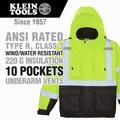 Jackets | Klein Tools 60364 Reflective Winter Bomber Jacket - Large, High-Visibility Yellow/Black image number 1