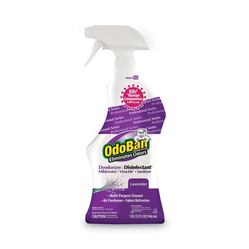 Odor Control | OdoBan 910162-QC12 32 oz. Spray Bottle RTU Odor Eliminator and Disinfectant - Lavender (12/Carton) image number 0