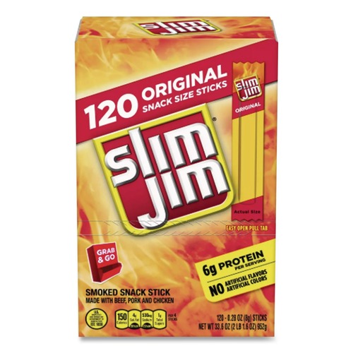 Snacks | Slim Jim 36215 0.28 oz. Beef Jerky Meat Sticks - Original (120/Box) image number 0