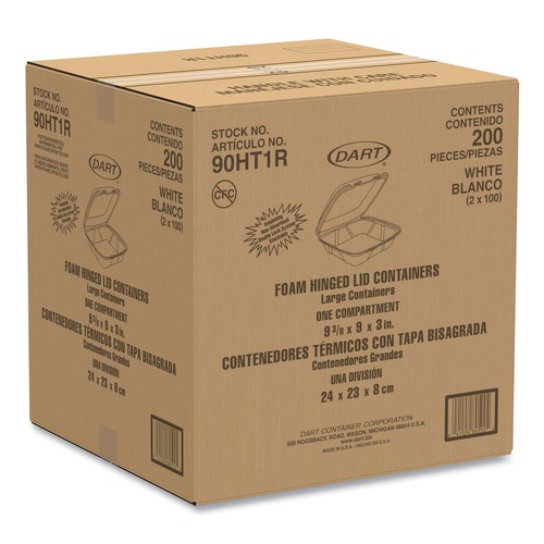 Facility Maintenance & Supplies | Dart 90HT1R 9 in. x 9 in. x 3 in. Foam Hinged Lid Containers - White (200/Carton) image number 0
