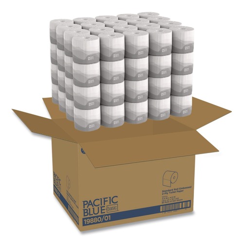 Toilet Paper | Georgia Pacific Professional 19880/01 2-Ply Septic Safe Pacific Blue Basic Bathroom Tissue - White (550 Sheets/Roll, 80 Rolls/Carton) image number 0
