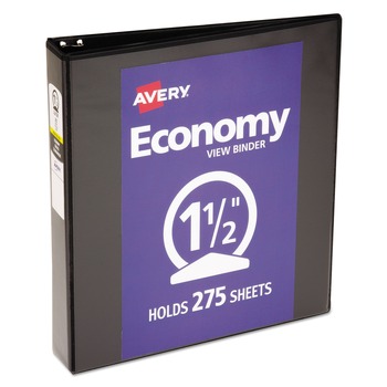 Avery 3 Round Rings 1.5 in. Capacity 11 in. x 8.5 in. Economy View Binder - Black