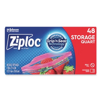 Ziploc 9.63 in. x 8.5 in. Quart Triple System Seal Double Zipper Storage Bags - Clear (48/Box)