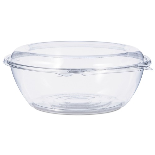 Bowls and Plates | Dart CTR48BD 48 oz. 8.9 in. Diameter x 3.4 in. Height Tamper-Resistant/Evident Plastic Bowls with Dome Lid - Clear (100/Carton) image number 0