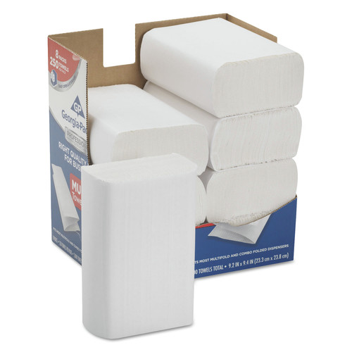 Georgia Pacific Professional 2212014 Professional Series 9-2/5 in. x 9-1/5 in. Premium M-Fold Paper Towels - White (8 Boxes/Carton, 250/Box) image number 0
