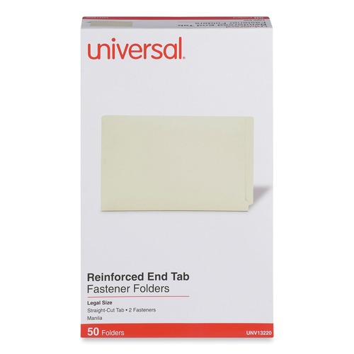 Office Jansan | Universal UNV13220 Reinforced Straight End Tab 2-Fastener File Folders - Legal, Manila (50/Box) image number 0