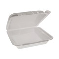 Food Trays, Containers, and Lids | Pactiv Corp. YHD18SS00200 8 in. x 7.75 in. x 2.25 in., Dual Tab Lock Happy Face, Foam Hinged Lid Containers - White (200/Carton) image number 0