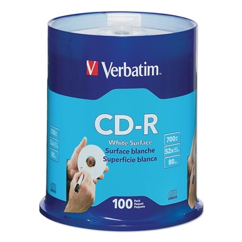 Verbatim 700 MB/80 min 52x CD-R Recordable Disc - White (100/Pack)