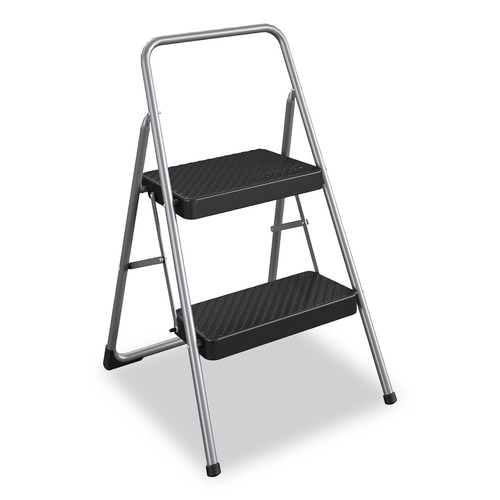 Cosco 11-135CLGG1 2-Step Folding Steel Step Stool, 200lbs, 17 3/8w x 18d x 28 1/8h, Cool Gray image number 0