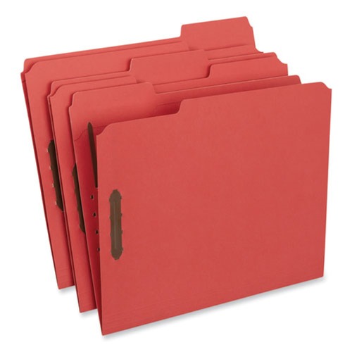 Universal UNV13523 Deluxe Reinforced 1/3-Cut Top Tab Letter Size Folders with (2) Fasteners - Red (50/Box) image number 0