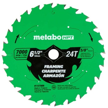 Metabo HPT 6-1/2 in. 24-Tooth Industrial PTFE Circular Saw Framing Blade