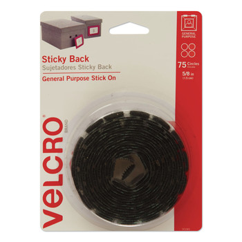 Velcro 0.63 in. Diameter Removable Adhesive Sticky-Back Fasteners - Black (75/Pack)