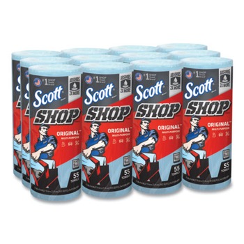 Scott 75147 10.4 in. x 11 in. Standard Shop Towels - Blue (55/Roll 12 Rolls/Carton)