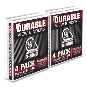 Samsill 11.5 in. x 8.5 in. 3 Rings 0.5 in. Capacity Durable D-Ring View Binders - White (4/Pack)