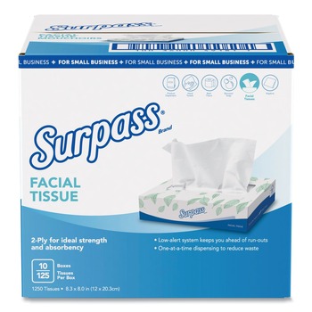 PRODUCTS | Surpass 49181 125/Box, 10 Boxes/Carton 2-Ply Facial Tissue - White