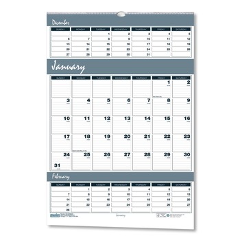 House of Doolittle 14-Month: Dec 2025 to Jan 2027 15.5 in. x 22 in. Bar Harbor Recycled Wirebound 3-Months-Per-Page Wall Calendar - White/Blue/Gray
