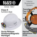 Klein Tools 60406RL Non-Vented Full Brim Hard Hat with Rechargeable Headlamp - White image number 1