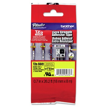 Brother P-Touch 0.7 in. x 26.2 ft. TZe Standard Adhesive Laminated Labeling Tape - Black on Yellow