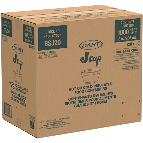 Food Trays, Containers, and Lids | Dart 8SJ12 8 oz. Squat Food Foam Containers - White (1000/Carton) image number 0