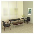 Labor Day Sale! Save $30 off $199! | Alera ALERL2419M Reception Lounge WL Series 65.75 in. x 22.25 in. x 22.88 in. 3-Seat Bench - Black Seat, Mahogany Base image number 5