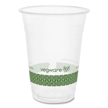 Vegware 16 oz. 96-Series Compostable Cold Cup - Clear/Green (1000/Carton)