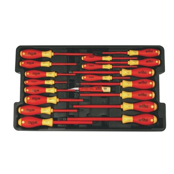Wiha Tools 32095 (19-Piece) Insulated SoftFinish Screwdriver and Cat III Voltage Detector Set with Toolbox Tray