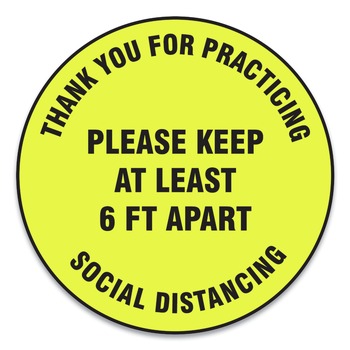GN1 12 in. Circle "Thank You For Practicing Social Distancing Please Keep At Least 6 ft. Apart" Slip-Gard Floor Signs - Yellow (25/Pack)