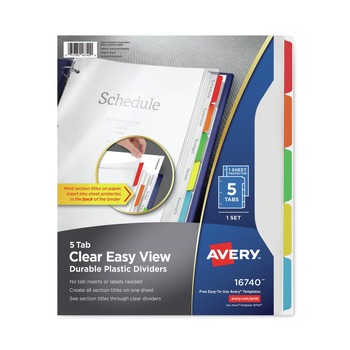 Avery 5-Tab 11 in. x 8.5 in. Easy View Plastic Dividers with Multicolored Tabs and Sheet Protector - Clear (1-Set)