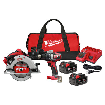 Milwaukee 2992-22 M18 Brushless Lithium-Ion 1/2 in. Cordless Hammer Drill Driver / 7-1/4 in. Circular Saw Combo Kit (5 Ah)