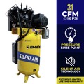 Stationary Air Compressors | EMAX ESP07V080V1 7.5 HP 80 Gallon 2-Stage Single Phase Industrial V4 Pressure Lubricated Solid Cast Iron Pump 31 CFM @ 100 PSI Plus Patented SILENT Air Compressor image number 1