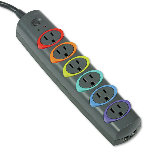 Office & Office Supplies | Kensington K62147NA 7 ft. Cord 945 J SmartSockets Color-Coded Strip Surge Protector, 6 AC Outlets - Black image number 0