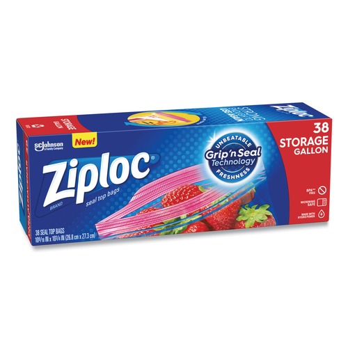 Food Service | Ziploc 351154BX 1 Gallon 1.75 mil. 10.56 in. x 10.75 in. Double Zipper Storage Bags - Clear (38/Box) image number 0