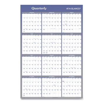 AT-A-GLANCE 12-Month: Jan 2026 to Dec 2026 24 in. x 36 in. Vertical/Horizontal Erasable Quarterly/Monthly Wall Planner - White/Blue Sheets