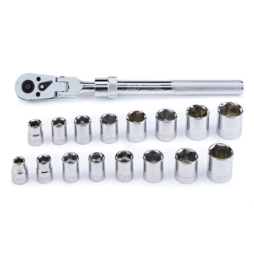 Socket Sets | Maximum CTI0582037 (17-Piece) 3/8 in. Drive CRV Nickel-Chrome Plating Flexhead Extendable Ratchet Socket Set image number 0