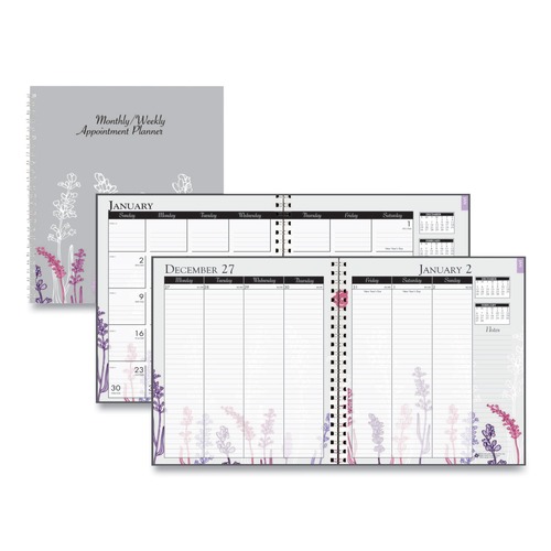 Calendars & Planners | House of Doolittle 2956-74 9 in. x 7 in. 12-Month (Jan-Dec 2026) Recycled Wild Flower Weekly/Monthly Planner - Gray/White/Purple Cover image number 0