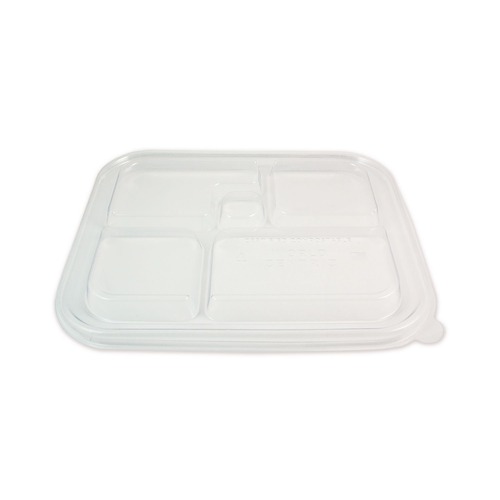 Food Service | World Centric TRLCSBB 12.1 in. x 9.8 in. x 0.8 in. Plastic Lids for Fiber Bento Box Containers - Clear (300/Carton) image number 0