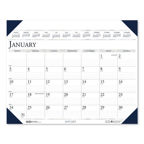 Bulk Savings Pricing 3 | House of Doolittle 180 24 in. x 19 in. 12-Month (Jan to Dec) 2026 Executive Monthly Desk Pad Calendar - White/Blue Sheets/Blue Corners image number 0