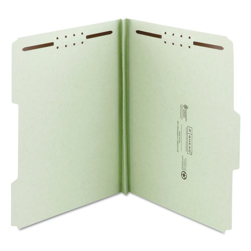 File Folders | Smead 20003 1 in. Expansion 2 Fasteners Legal Size Recycled Pressboard Fastener Folders - Gray-Green Exterior (25/Box) image number 0