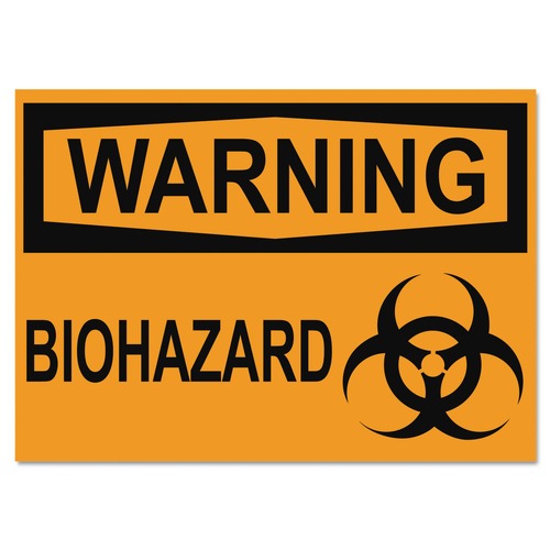 Office Jansan | Headline Sign 5498 10 in. x 14 in. WARNING BIOHAZARD OSHA Safety Signs - Orange/Black image number 0