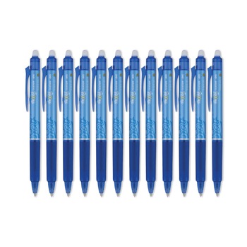 Pilot Frixion Clicker Erasable Gel Pen, Retractable, Extra-Fine 0.5 Mm, Blue Ink, Blue Barrel, Dozen